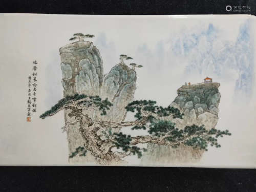 清中晚期 粉彩山水瓷板画