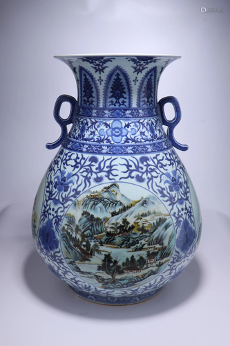 A CHINESE BLUE AND WHITE VASE ZUN …