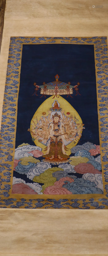 A CHINESE SILK THANGKA SCROLL, QING…