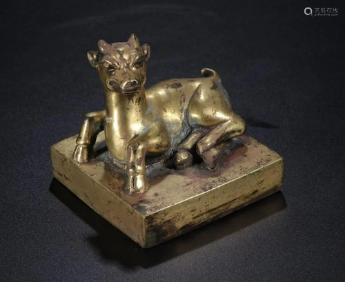 A CHINESE BRONZE GILT SEAL,LIAO DYNASTY