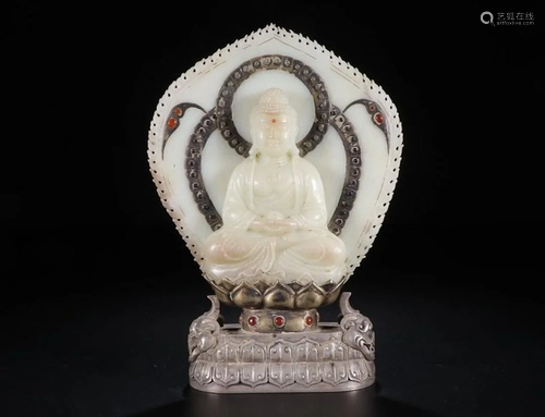 A CHINESE WHITE JADE BUDDHA, QING DY…