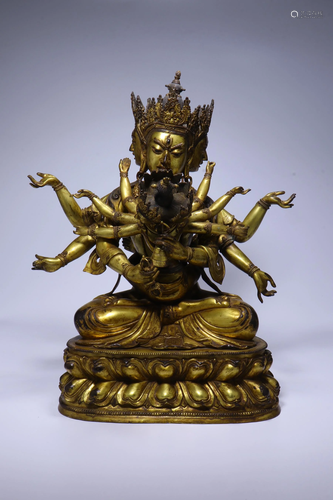 A CHINESE COPPER GILT BUDDHA STATUE, QI…