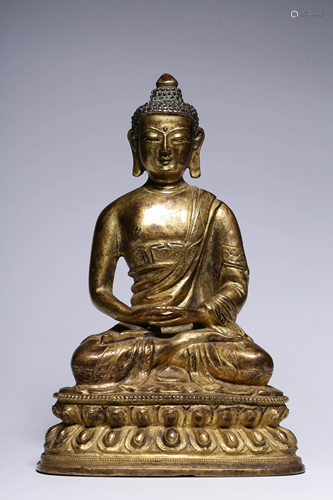 A CHINESE COPPER GILT BUDDHA STATUE, QI…