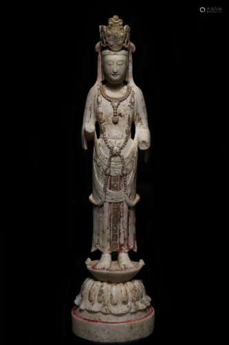 A CHINESE WHITE JADE WITH GOLD BUDDH…
