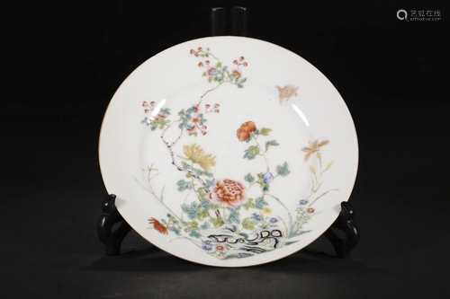 A CHINESE FAMILLE ROSE FLORAL DISH WITH …