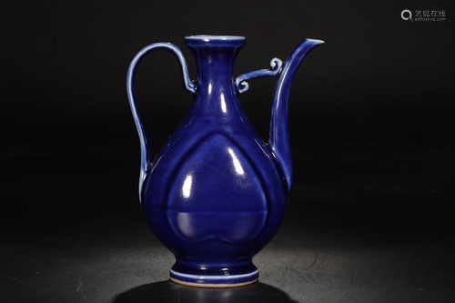 A CHINESE BLUE GLAZED WINE EWER, QI…