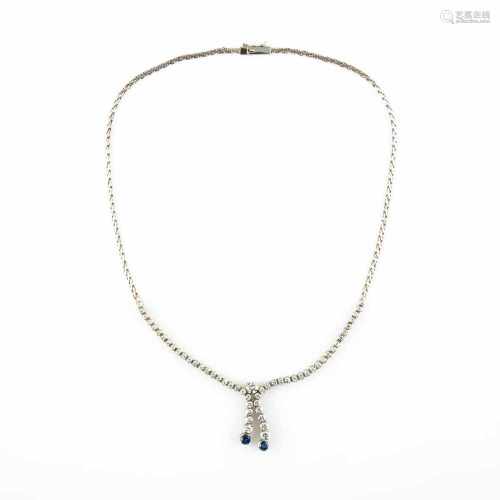 Necklace750 white gold, with 54 brilliants, total approx. 2.56 ct, vs-si, HI, 2 sapphires, total