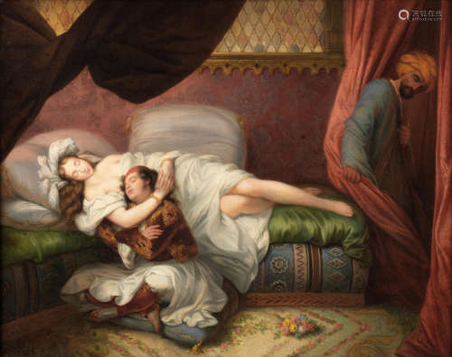 Attributed to Alexandre Marie Colin(French, 1798-1875) The surprised lovers