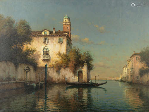 Antoine Bouvard(French, 1870-1956) A sunlit Venetian canal