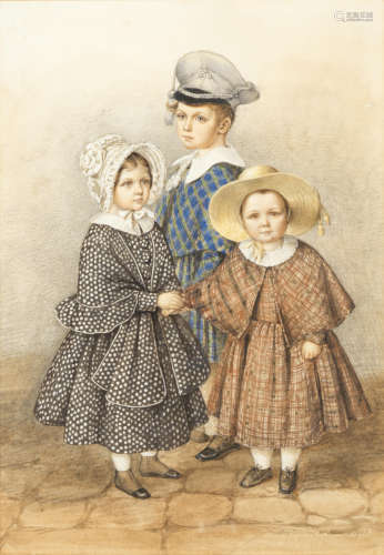 Mary Ellen Best(British, 1809-1891) 'Portrait of Frank, Caroline and Fred, November 1845'
