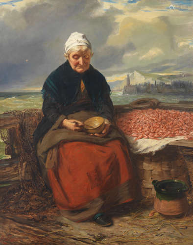 Edward Charles Barnes(British, circa 1830-1882) The old shrimp seller