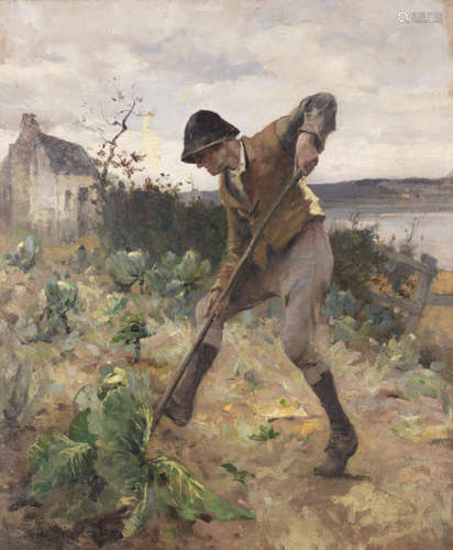 Howard Helmick(American, 1845-1907) Harvesting cabbages