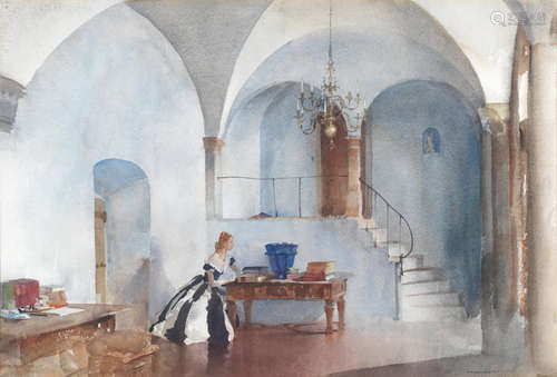 William Russell Flint(British, 1880-1969) 'The Blue Salotto, Il Salotto, Tuscany'