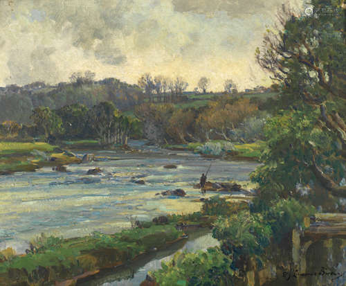 Samuel John Lamorna Birch, RA, RWS, RWA(British, 1869-1955) The Salmon Pool, River Deveron at Rothiemay, Aberdeenshire