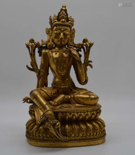 Chinese Daming Yongle Bronze Gold Gilded Statue