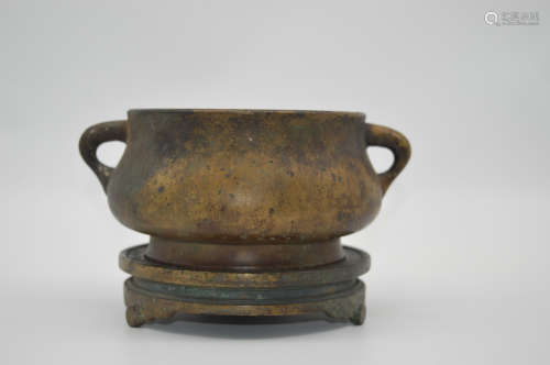 Chinese Antique Bronze Stove With Holder Base