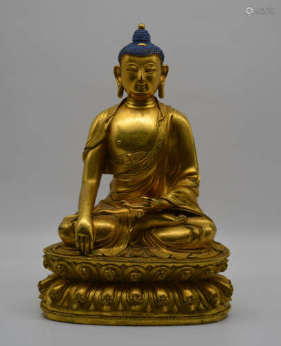 Chinese Bronze Gold Gilded Shakyamuni Statue