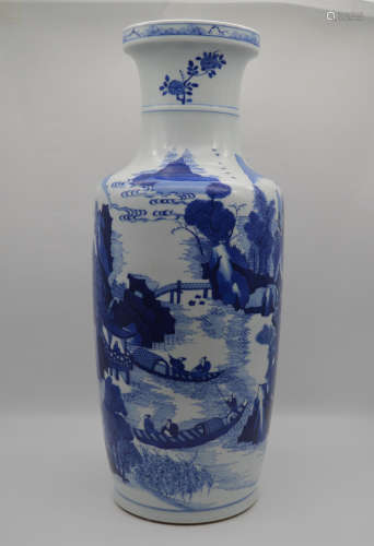 Chinese Qing Dynasty Kangxi Period Blue And White Porcelain Bottle