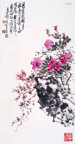 1897-1988 王个簃 月季花开 立轴  设色纸本