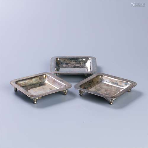 A Set of Three Silver Square Plates