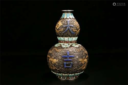 A Chinese Gilt Bronze Double Gourd Vase