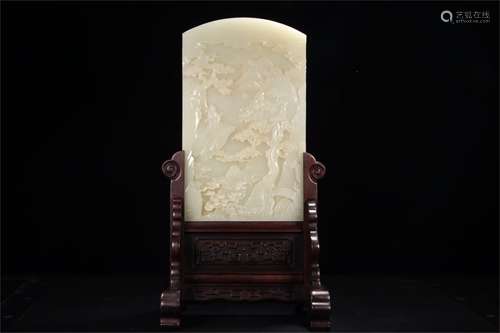 A Chinese Carved Jade Table Screen