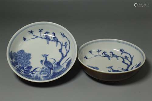 A Pair of Chinese Blue and White Porcelain Plates