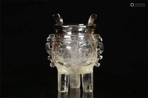 A Chinese Carved Rock Crystal Incense Burner