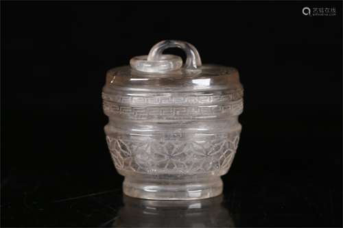 A Chinese Carved Rock Crystal Jar with Cover