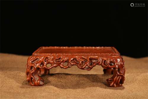 A Chinese Carved Boxwood Square Stand