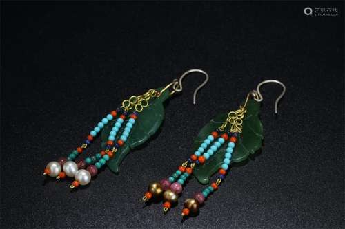 A Pair of Chinese Carved Jade Earrings