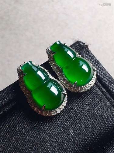 A Pair of Chinese Carved Jadeite Earrings