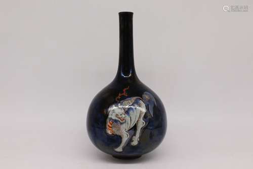 A Chinese Black Ground Wu-Cai Glazed Porcelain Vase