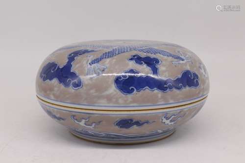 A Chinese Iron-Red Glazed Blue and White Porcelain Box with Cover