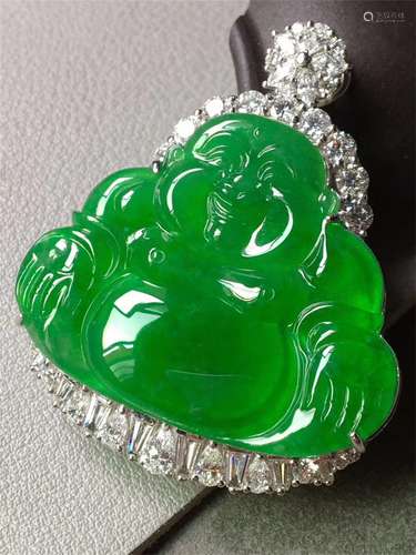 A Chinese Carved Jadeite Pendant (W/O Chain)