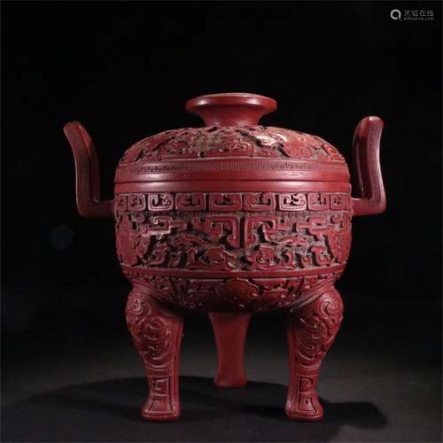 A Chinese Carved Tixi Lacquer Incense Burner