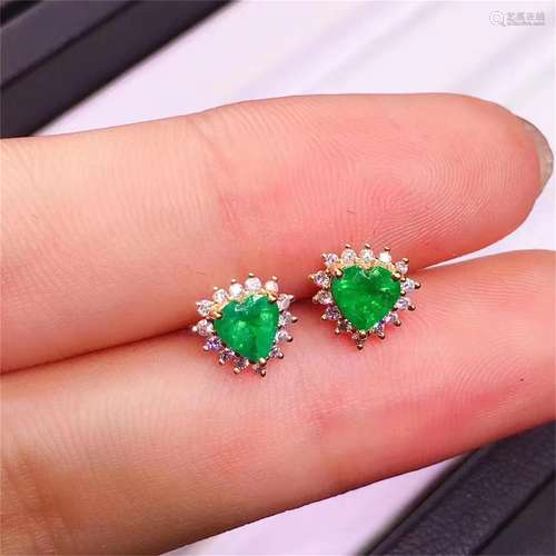 A Pair of Chinese Carved Emerald Earrings