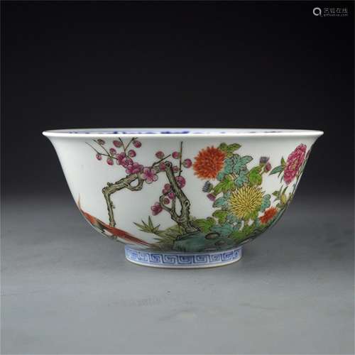 A Chinese Famille-Rose Glazed Blue and White Porcelain Bowl