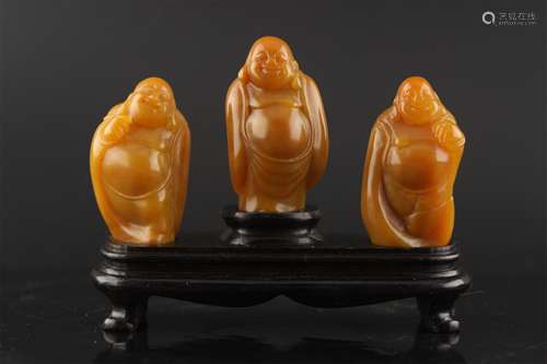 A Set of Chinese Carved Stone Figure of Buddha