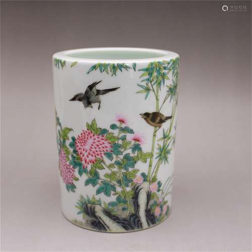 A Chinese Famille-Rose Porcelain Brush Pot