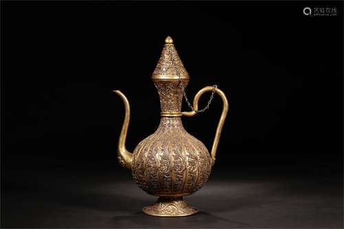 A Chinese Gilt Silver Wine Pot