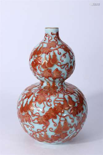 A Chinese Celadon Glazed Porcelain Double Gourd Vase