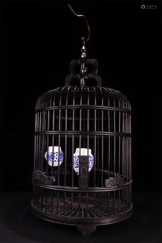 A Chinese Carved Hardwood Cage