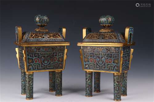 A Pair of Chinese Cloisonne Incense Burners