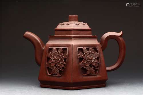 A Chinese Carved Yixing Clay Teapot