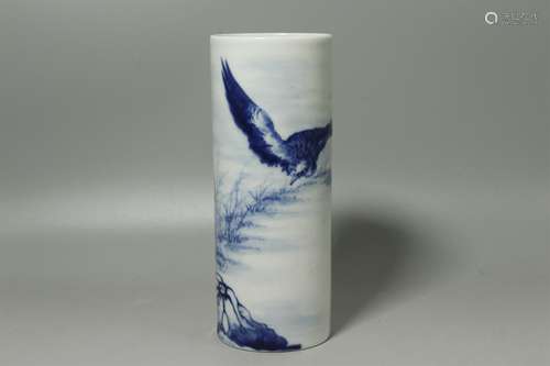 A Chinese Blue and White Porcelain Brush Pot