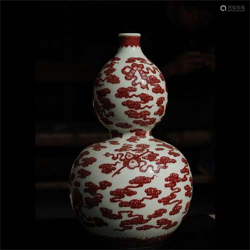 A Chinese Iron-Red Glazed Porcelain Double Gourd Vase