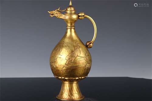 A Chinese Gilt Bronze Wine Pot