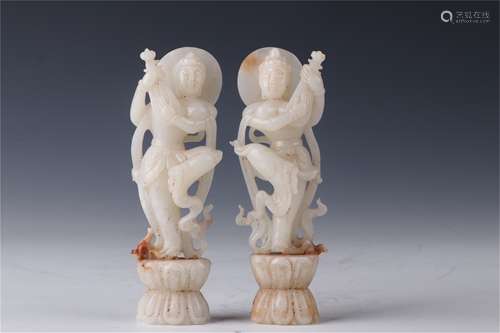 A Pair of Chinese Carved Jade Decorations