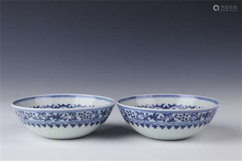 A Pair of Chinese Blue and White Porcelain Bowls